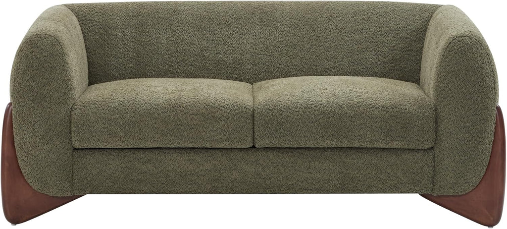 Christopher Knight Home Almad 2 Pieces Sofa Couch Set, Cozy 3-Seater Sofa and Loveseat for Living Room, Upholstered Couch Chair, Soft Seating Lounge Sofa with Wood Frame, Boucle Fabric, Olive Green