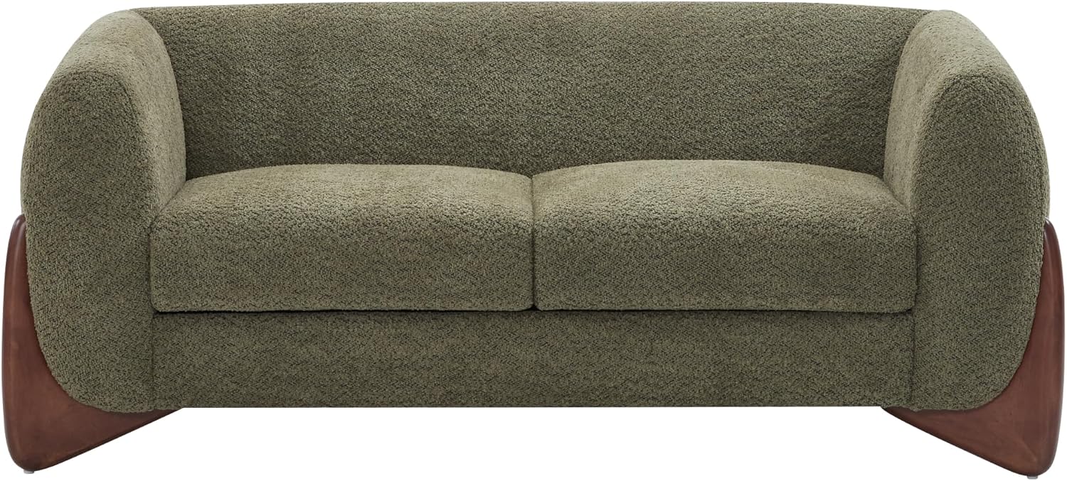Christopher Knight Home Almad 2 Pieces Sofa Couch Set, Cozy 3-Seater Sofa and Loveseat for Living Room, Upholstered Couch Chair, Soft Seating Lounge Sofa with Wood Frame, Boucle Fabric, Olive Green