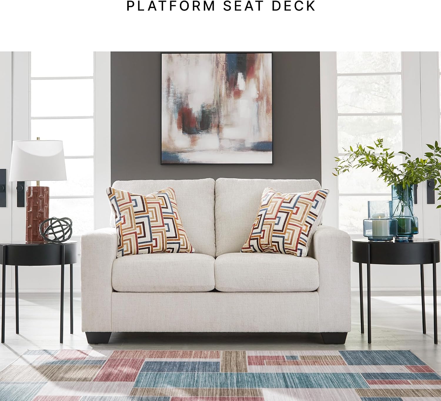 Signature Design by Ashley Aviemore Coastal Loveseat with 2 Accent Pillows, Beige