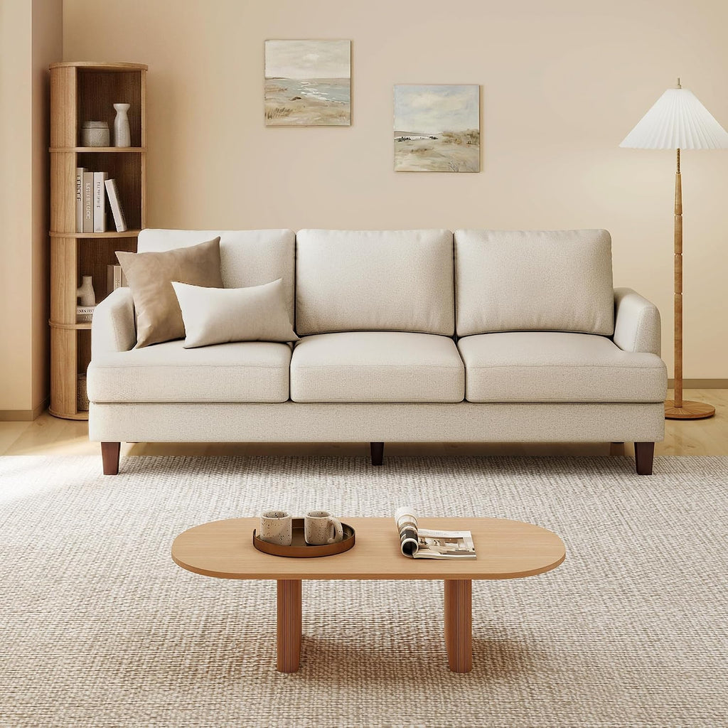 Gericco Mid Century Modern Couches for Living Room, 89' Comfy Couch Sofa with 3-Seater Deep Seats, Upholstered Sofas for Living Room, Office Apartment, Bedroom, Beige