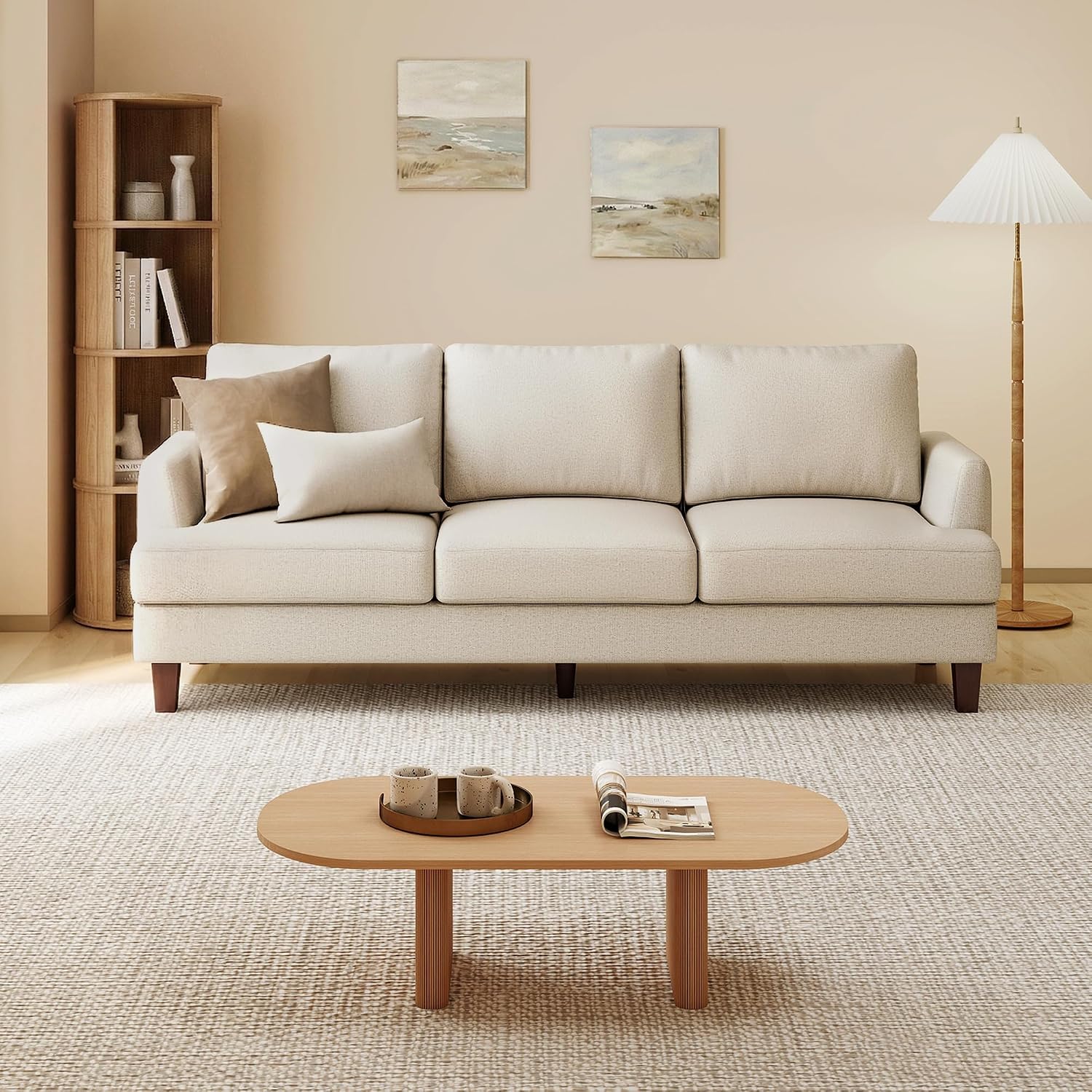 Gericco Mid Century Modern Couches for Living Room, 89' Comfy Couch Sofa with 3-Seater Deep Seats, Upholstered Sofas for Living Room, Office Apartment, Bedroom, Beige