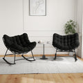 Oversized Wicker Papasan Rocking Chair Set of 2, Indoor Outdoor Egg Chair Rocker, Comfy Patio Recliner with Modern Egg Style, Black