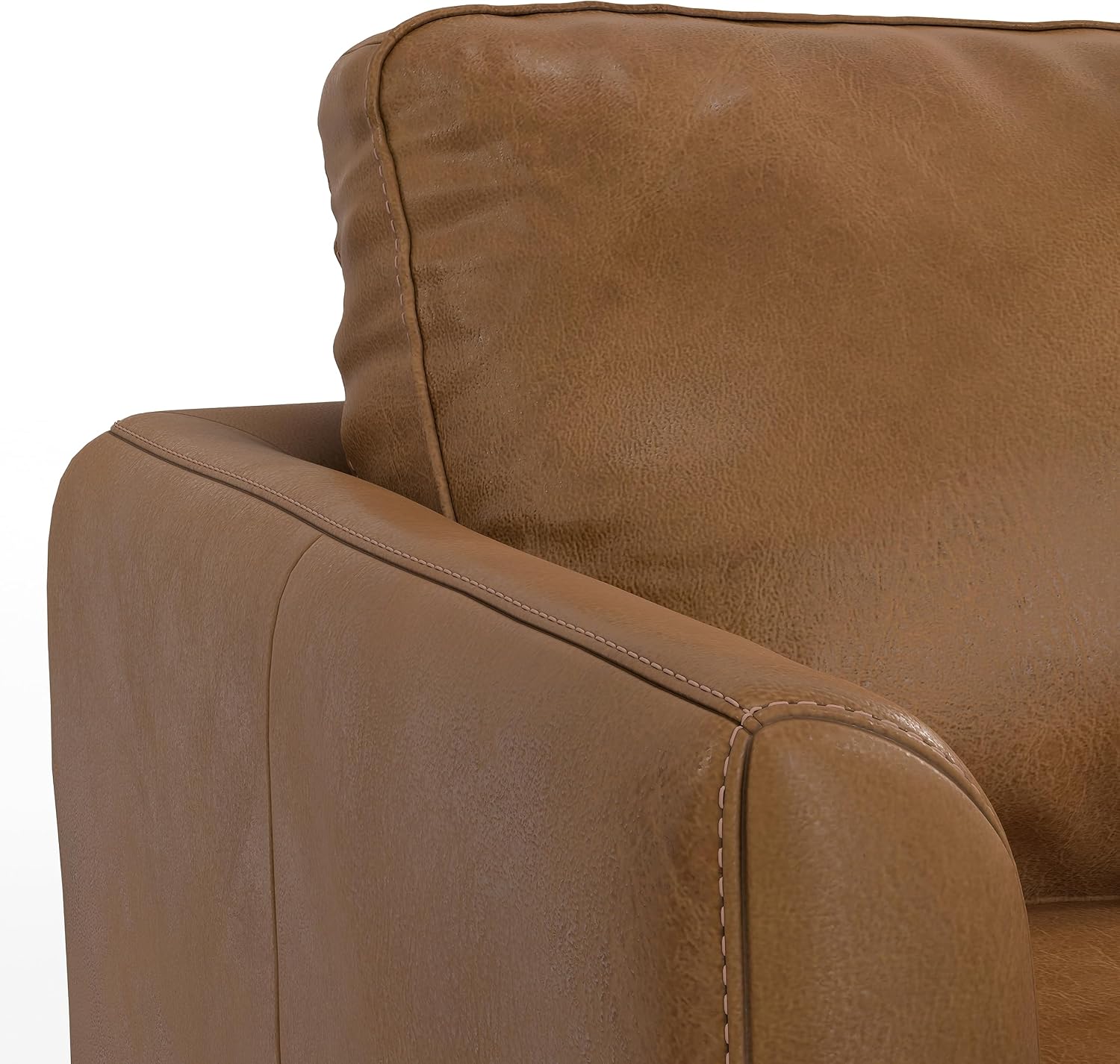 SIMPLIHOME Livingston Sofa - 76' Wide x 33' High Top Grain Genuine Leather Sofa in Caramel Brown, Mid-Century Modern Loveseat with Removable Feather-Wrapped Cushions and Solid Wood Frame