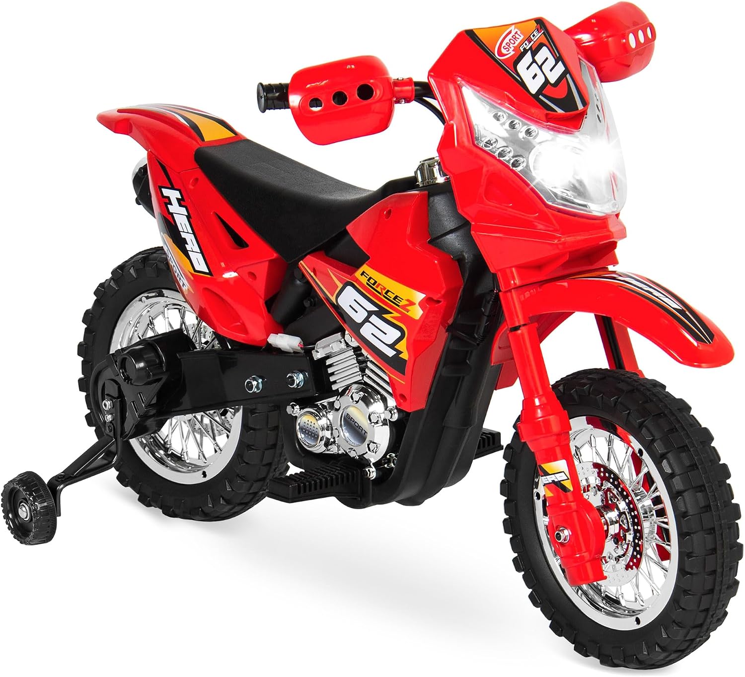 Best Choice Products Kids 6V Ride On Motorcycle w/Treaded Tires, Working Headlights, 2mph Top Speed, Training Wheels, Realistic Sounds, Music, Battery Charger - Red