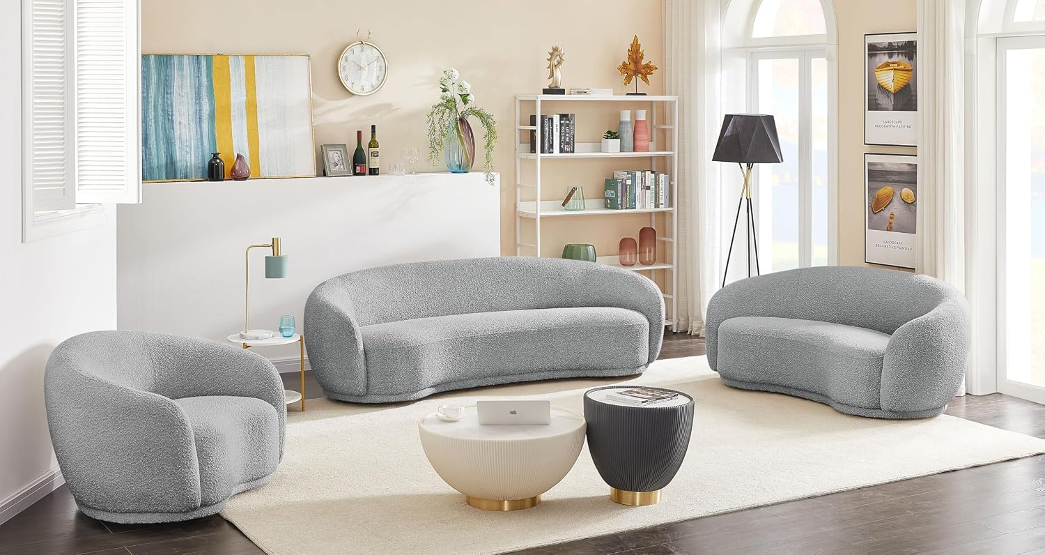 Meridian Furniture 693Grey-S Hyde Collection Modern | Contemporary Boucle Fabric Upholstered Sofa, Grey, 89.5' W x 38' D x 28' H
