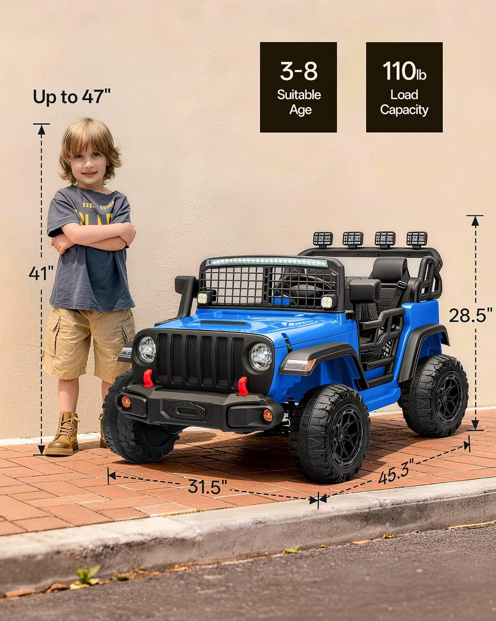 Outfunny 2 Seater Ride on Car Toy, 12V Electric Car for Kids 4-8 with Remote Control, Capacity 110 lb, LED Light - Blue