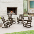 LUE BONA Outdoor Rocking Chairs Set of 4, Weather Resistant HDPS Poly Rocker Chairs, 350lb Heavy Duty, Oversized Porch Rocker for Adult, High Back Smooth Rocking for Outdoor & Indoor, Brown