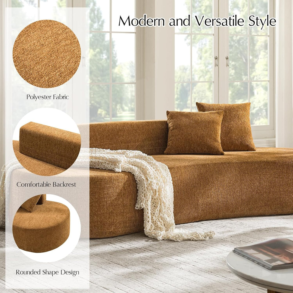 HULALA HOME 94.5' Curved Boneless Couch with Two Pillows, Oversized 3 Seater Compressed Foam Sofa with Deep Seat, Modern Cloud Couch for Living Room, No Assembly Required, Golden