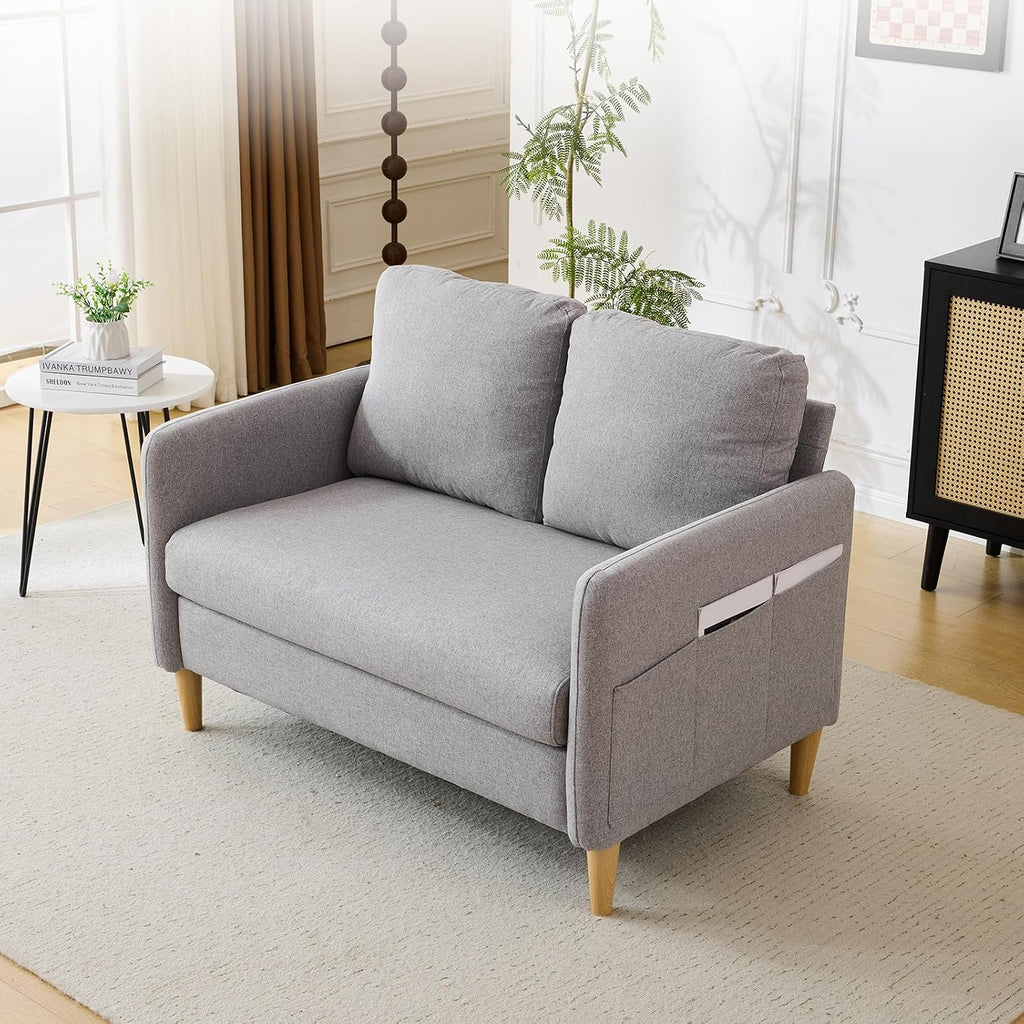 VINGLI 47' Small Couch, Linen Loveseat Sofa Light Grey Mini Couch Mid Century Modern Decor Love Seat for Small Spaces Living Room, Bedroom, Play Room