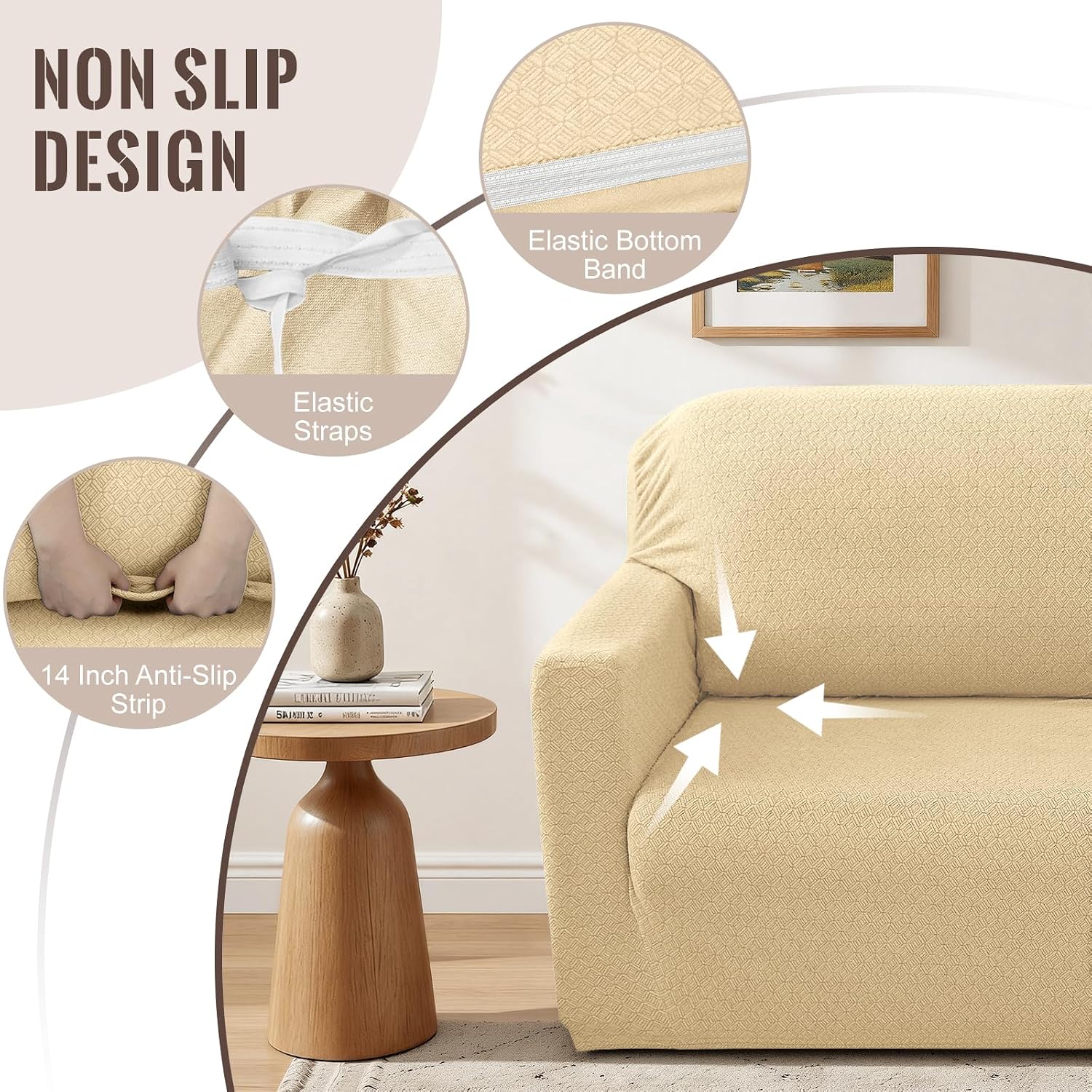 HDCAXKJ Sectional Couch Cover L Shape Stretch Sofa Covers Washable Jacquard Corner Couch Slipcover Non Slip Sectional Slip Cover U Shaped Furniture Protector for Pets Dogs (Beige, X-Large)