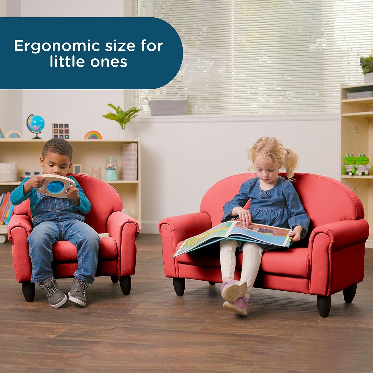Children's Factory As We Grow Chair and Couch, Flexible Seating for Daycare or Preschool, Kids Reading Couch, Playroom Furniture, Red
