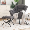 Furlide Lazy Chair with Ottoman, Modern Chair with Folding Footrest, Dark Grey Accent Chair, Comfortable Reading Chair, Oversized Armchairs for Bedroom, Study, Living Room, Courtyard