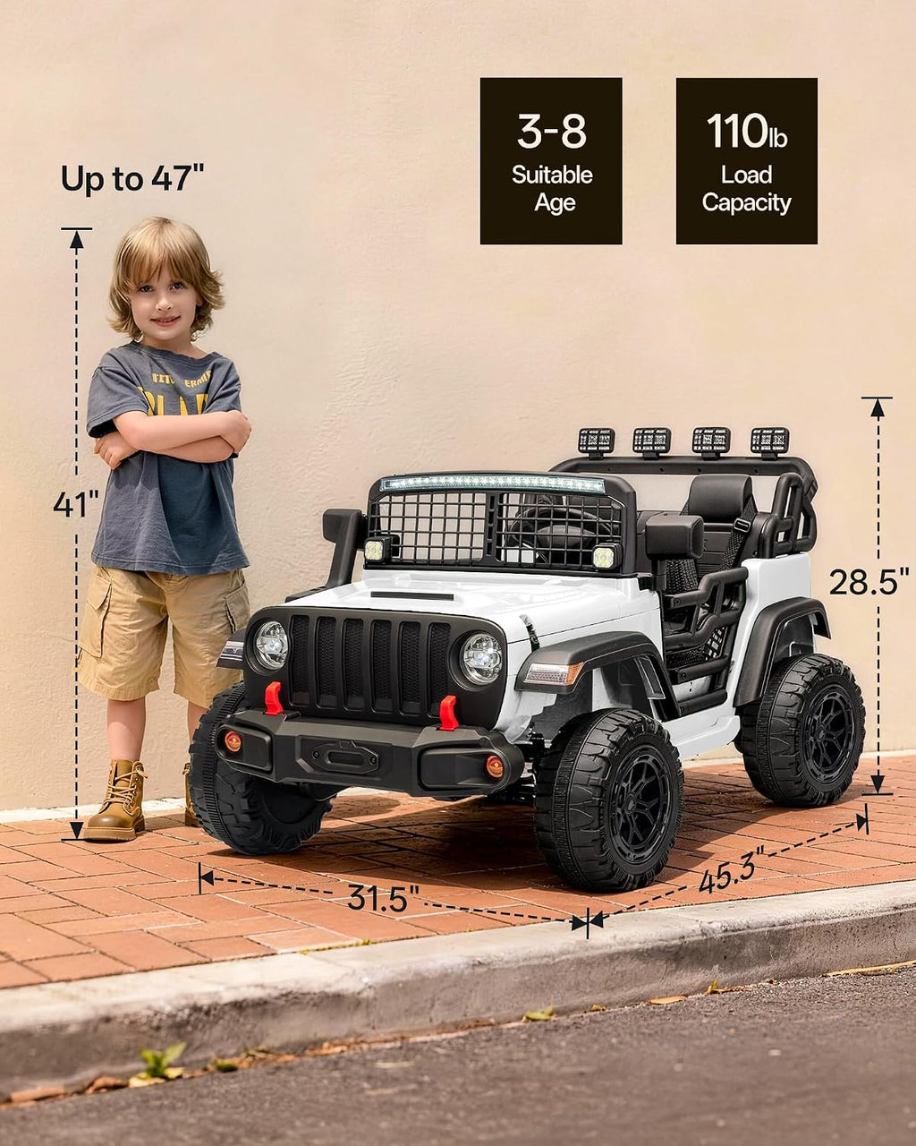 Outfunny 2 Seater Ride on Car Toy, 12V Electric Car for Kids 4-8 with Remote Control, Capacity 110 lb, LED Light - White