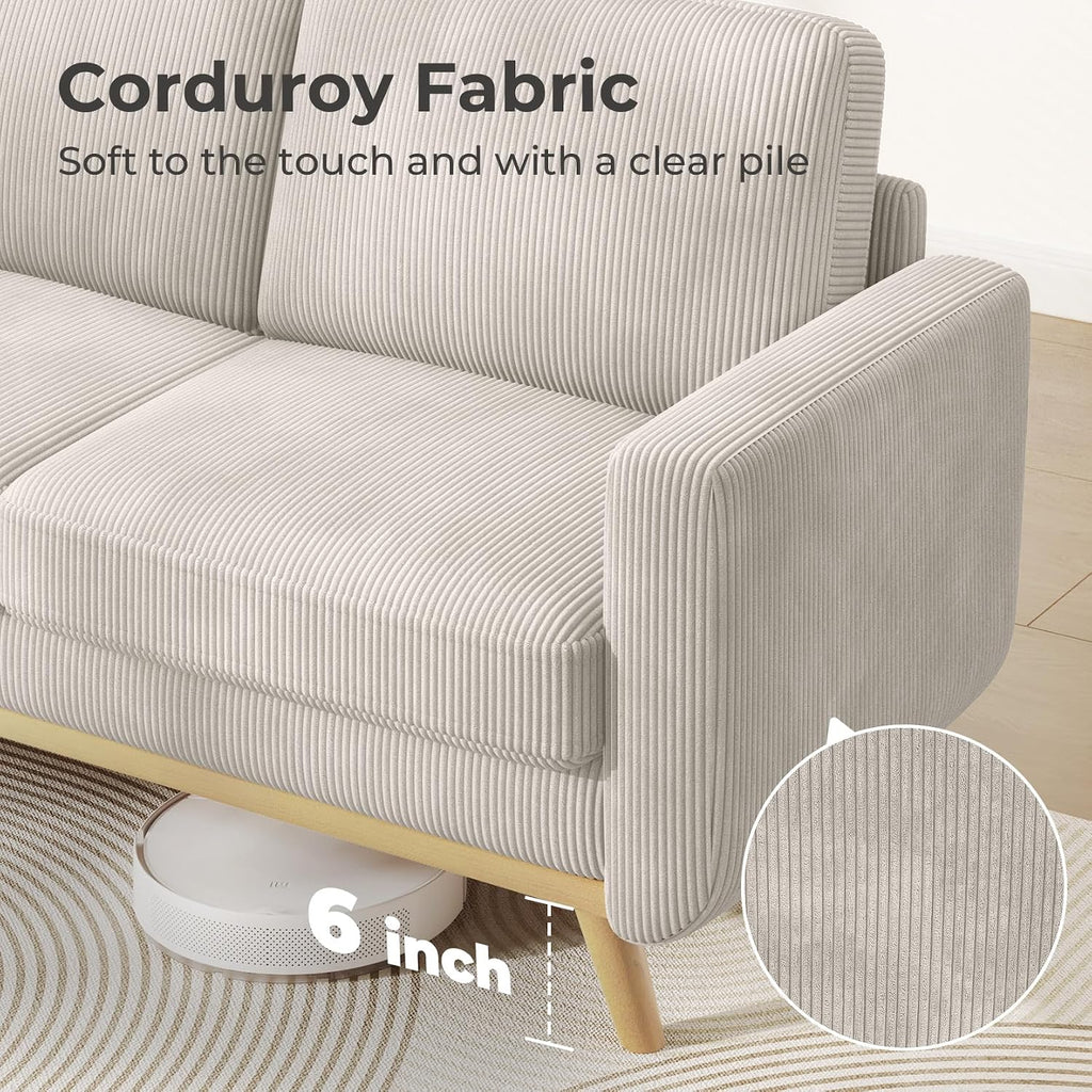 Vesgantti 68' Loveseat Sofa Light Grey, Comfy Corduroy Couch with Spring Cushion and Solid Wood, Modern Deep Seat for Bedroom, Living Room, Office