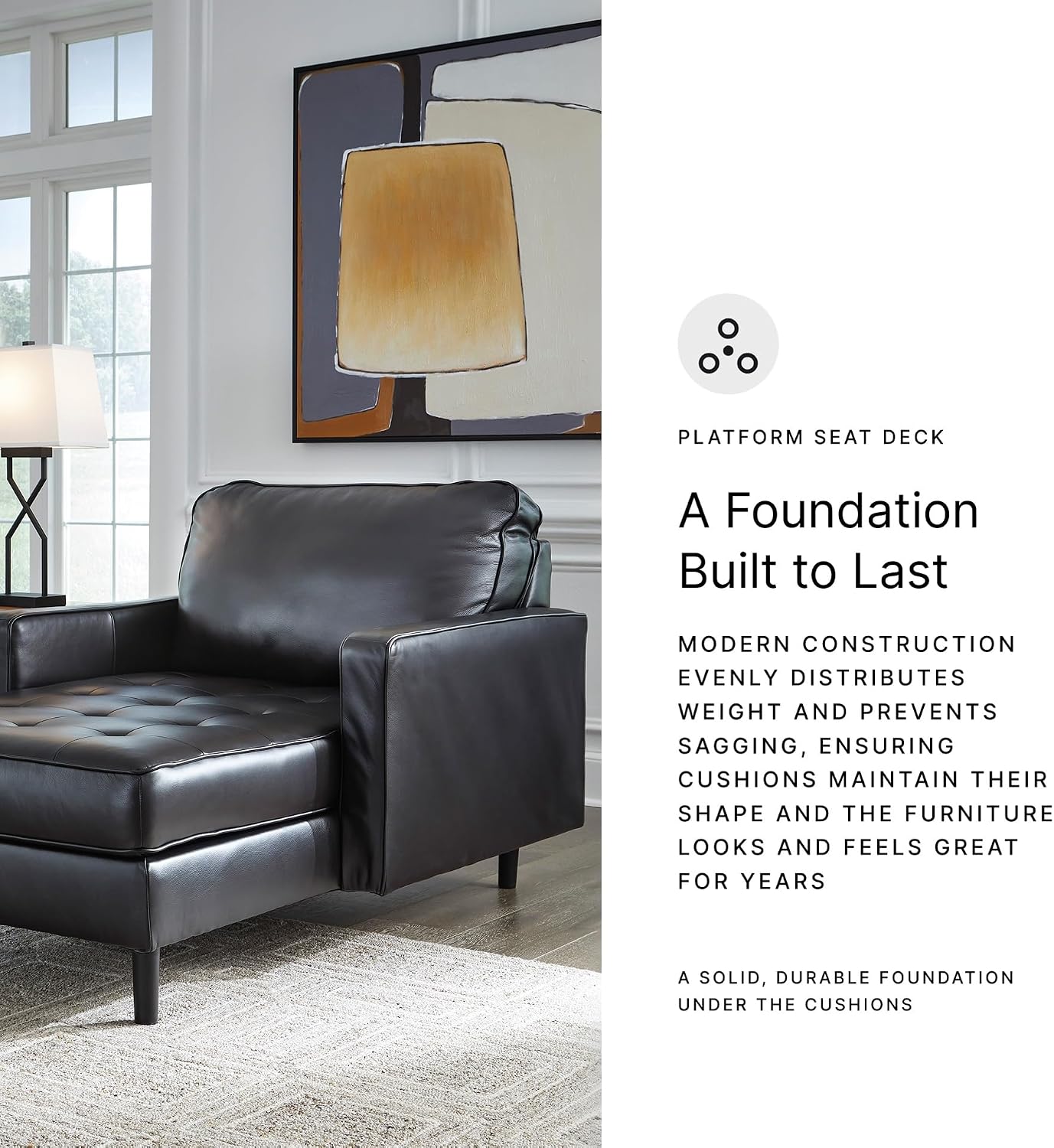 Signature Design by Ashley Bryceview Modern Tufted Leather Match Chaise with Loose Seat Cushion, Black
