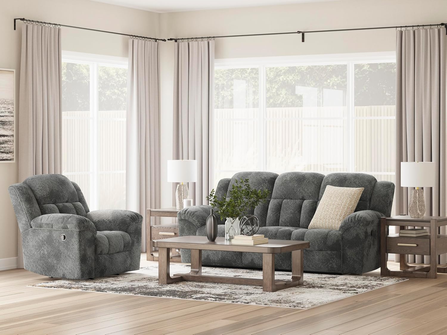 Signature Design by Ashley Frohn Contemporary Manual Reclining Sofa, Gray