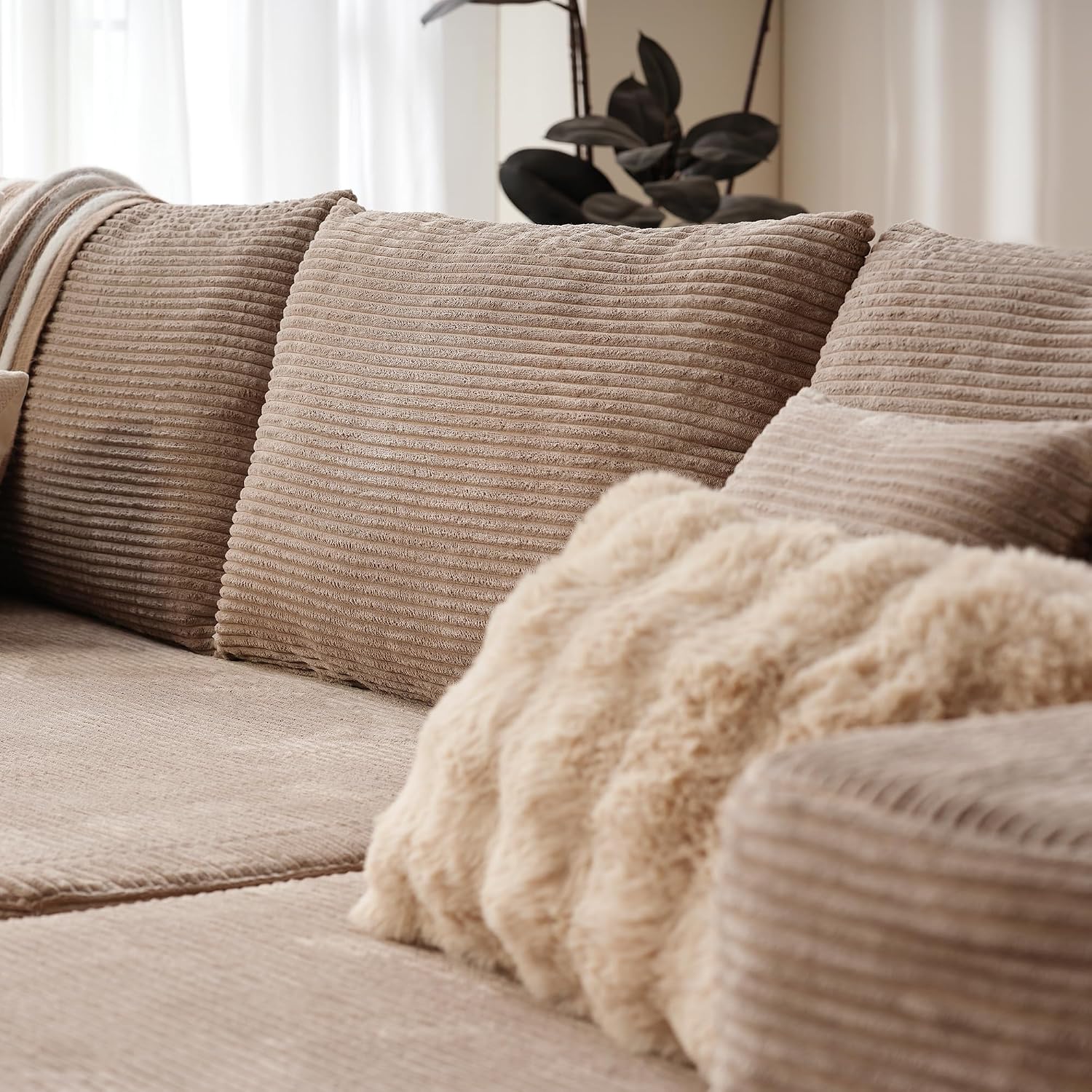 ovios 104' Cloud Boneless Couch with L-Shape Chaise,Modern Sectional Modular Sofa with Deep Seat, Upholstered Couches for Living Room Bedroom,No Assembly Required, Camel (Corduroy Fabric)