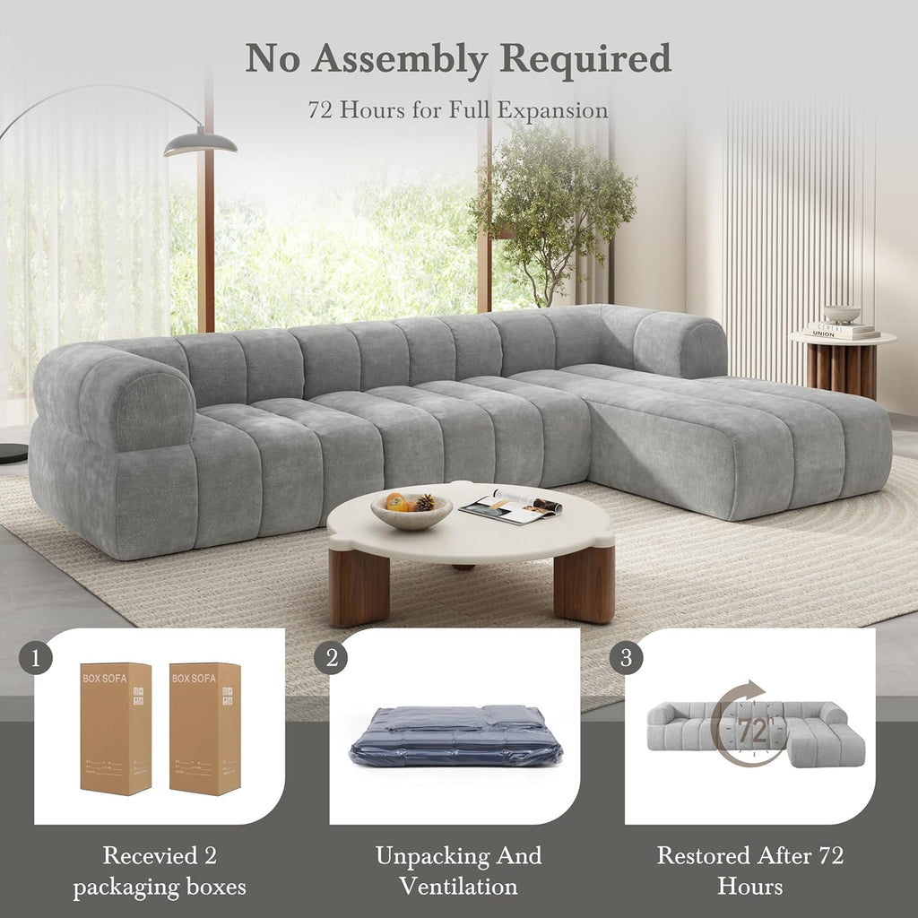 Christopher Knight Home Mania 122' Modular L-Shape Sofa Couch with Chaise Lounge, Modern Sectional Sofa Set for Living Room, Boucle Fabric Upholstered Cloud Couch with Deep Seat, Gray