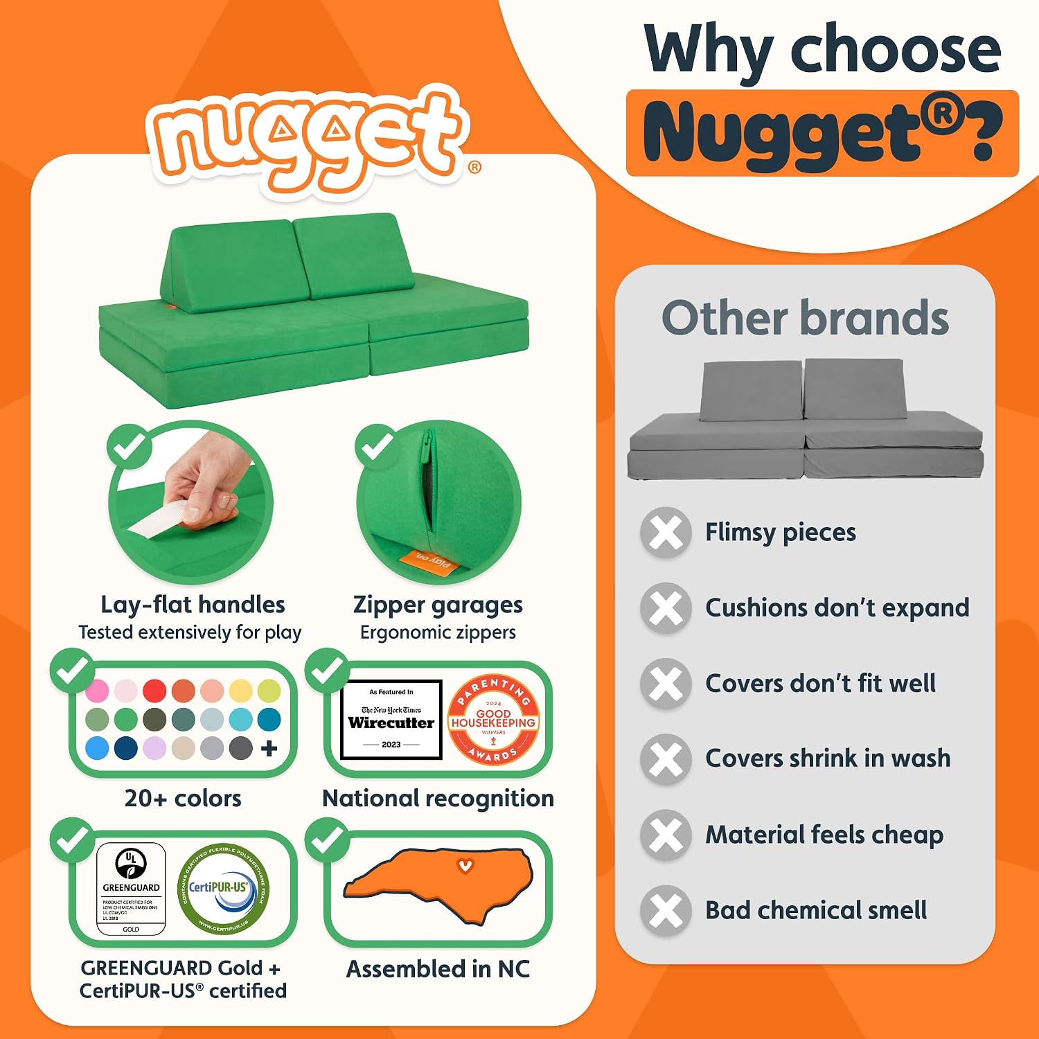 Nugget - The Original Play Couch for Kids - Modular Foam Children's Sofa for Playroom, Imagination, & Creative Open Ended Play - Washable & Convertible Playroom Furniture, Fairway