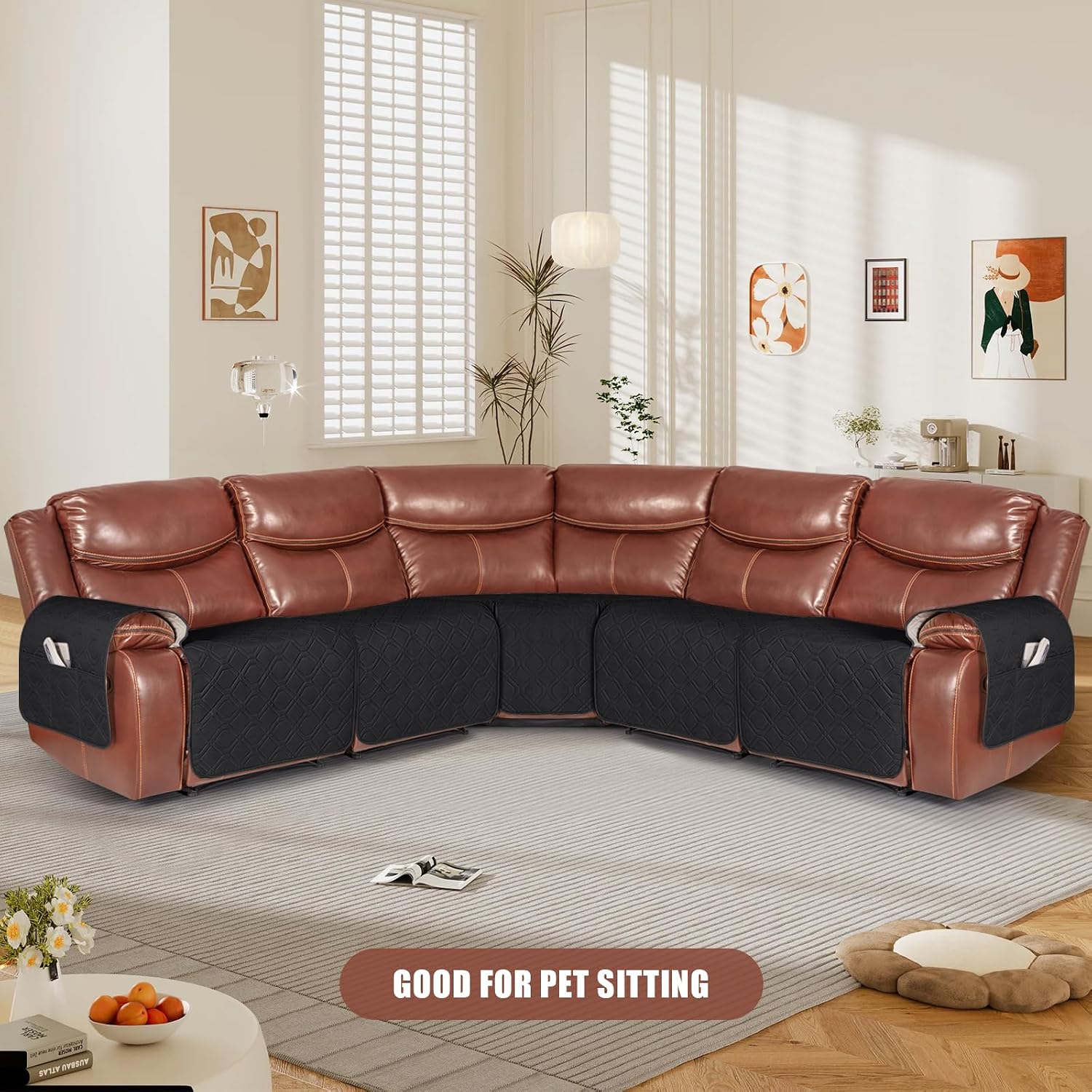 VANSOFY Extra Large Reclining Sectional Couch Covers, Waterproof 5-Piece Sofa Covers for L Shape Sectional Sofa Corner Seater Washable Slipcover for Pets, Dogs(5 Seat Recliner Cover, Black)