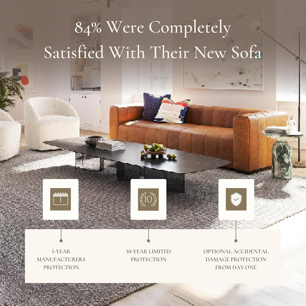 Poly & BARK Canale 99' Sofa – Modern 3-Seater Couch for Living Rooms – Performance Fabric Upholstery, High-Density Foam Cushions, Tapered Legs, Minimal Assembly – Cognac Tan