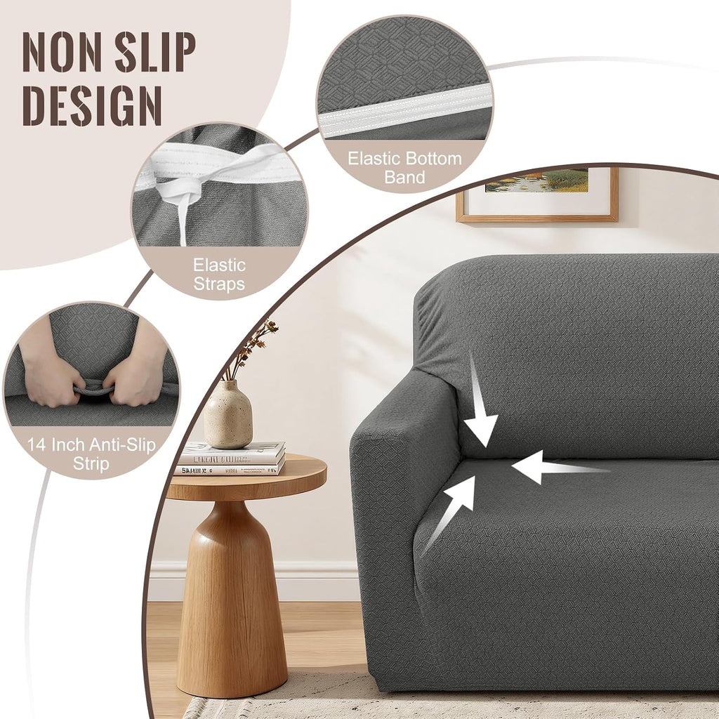 HDCAXKJ Sectional Couch Cover L Shape Stretch Sofa Covers Washable Jacquard Corner Couch Slipcover Non Slip Sectional Slip Cover U Shaped Furniture Protector for Pets Dogs (Dark Grey, Small)