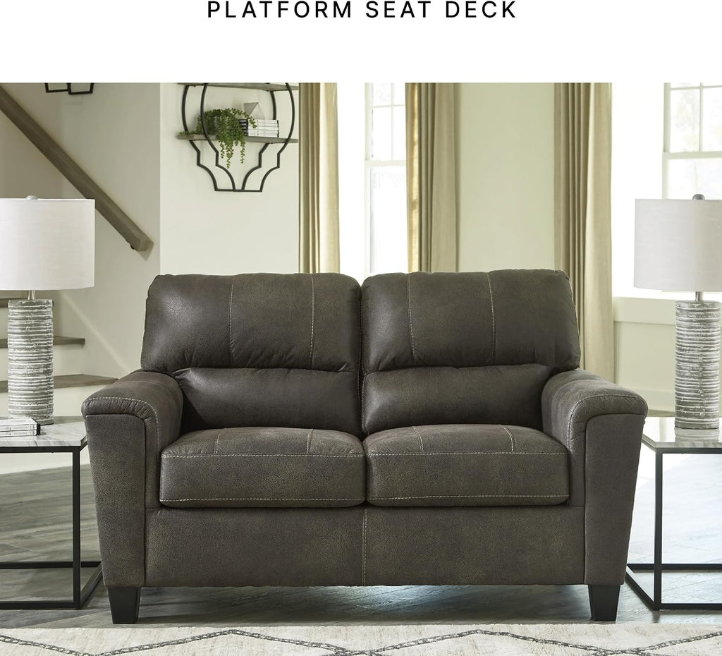 Signature Design by Ashley Navi Faux Leather Modern Loveseat, Gray