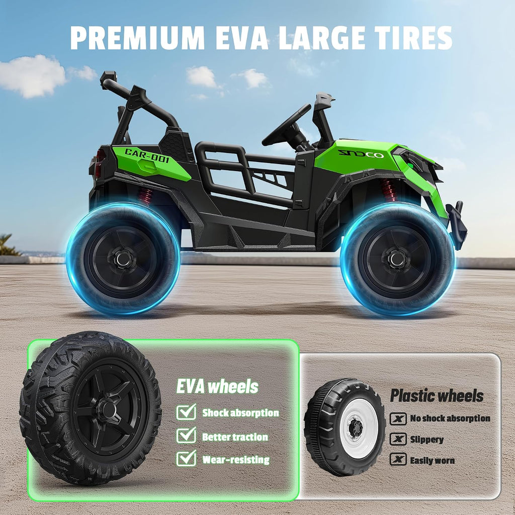 ARBELI 24V 2 Seater Ride on Car Truck 4x200W, EVA Tires, 4WD/2WD, Rainbow Lights, Remote Control, Shock Absorbers, Bluetooth, Ride on Toy for Big Kids Ages 3-8, Green