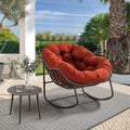 Outdoor Papasan Rocking Chair, Patio Oversized Wicker Egg Rocking Chair, Indoor & Outdoor Comfy Rocker Chair with Thick Cushion, Modern Lounge Chair for Front Porch, Garden, Backyard, Orange