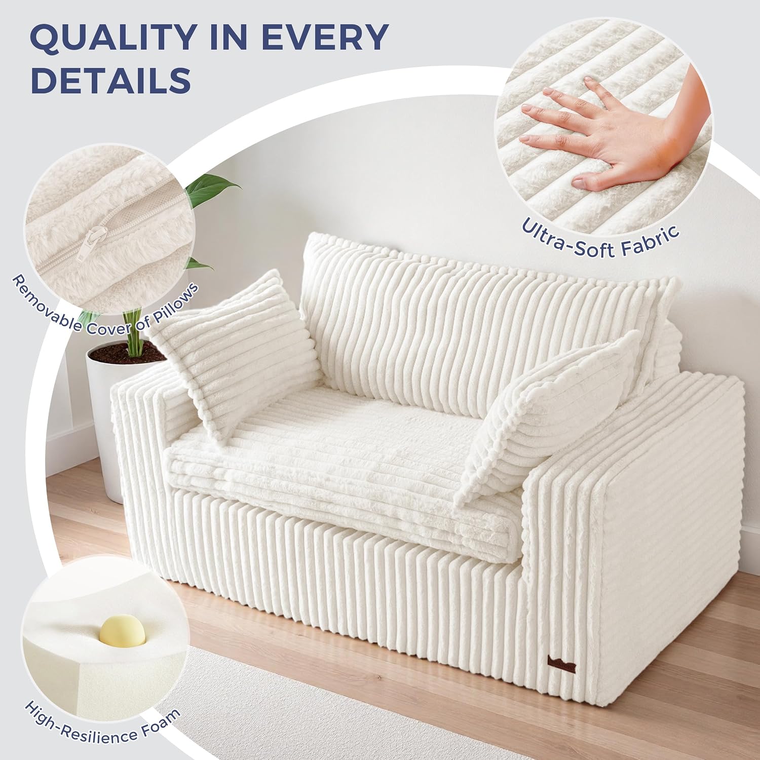 MAXYOYO Bean Bag Sofa Couch, Loveseat Boneless Couch in a Box, Upholstered Small Mini Sofa for Living Room Bedroom Apartment, No Assembly, Beige