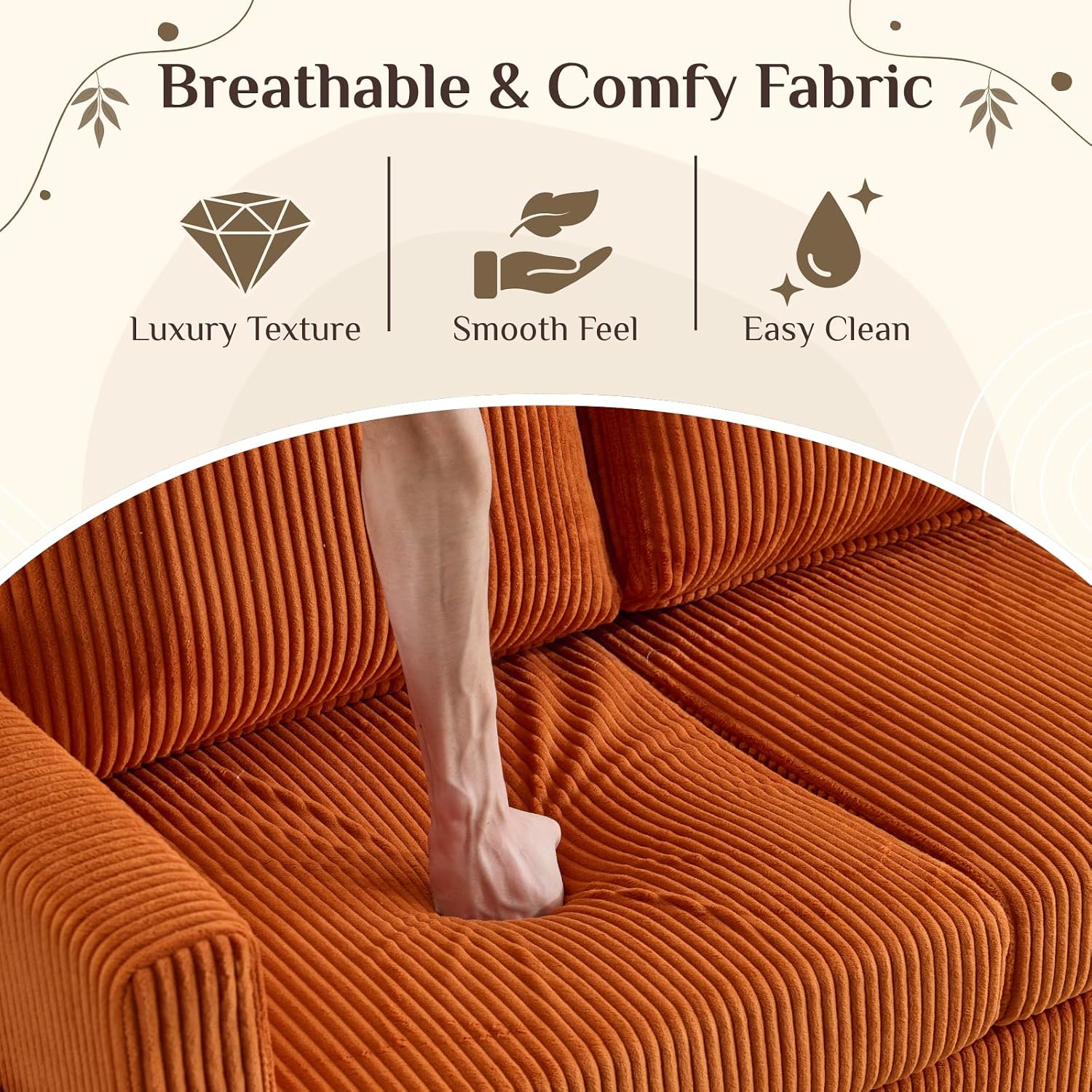 Karl home Small Sectional Couch L Shaped Sofa with Movable Storage Ottoman Corduroy Upholostered Sofa Chaise with Side Pockets for Living Room, Apartment, Studio, Orange