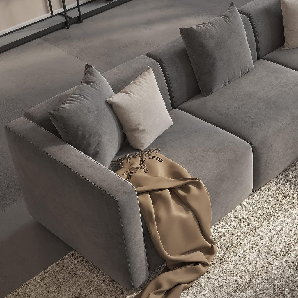 Acanva Luxury L-Shaped Upholstery Convertible Modular Sectional Sofa, Contemporary Reversible Couch with Chaise Lounge for Living Room, Apartment, 4 Piece Set, Suedette Dark Grey