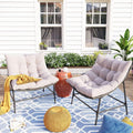 MFSTUDIO Outdoor Scoop Rattan Egg Lounge Chairs Patio Seating for 2, Comfy Outdoor Acapulco Rattan Papasan Patio Wicker Chair Set of 2 with Cushions, Outside Wicker Egg Chairs, 330lbs
