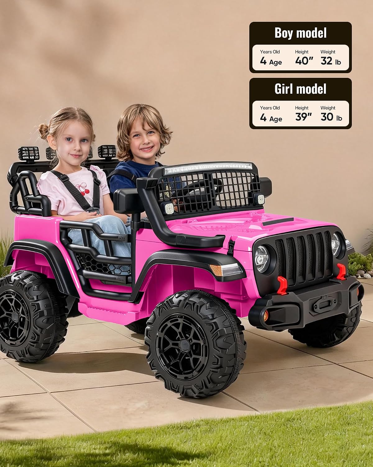 Outfunny 2 Seater Ride on Car Toy, 12V Electric Car for Kids 4-8 with Remote Control, Capacity 110 lb, LED Light - Pink