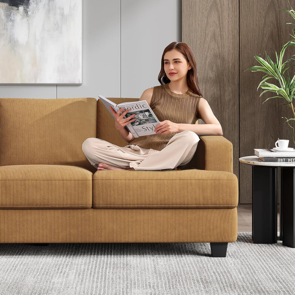 COPIAE 89 Inch Sofa with Extra Deep Seats Oversize, 3 Seater Sofa for Living Room, Modern Couch and Sofa, Comfy Armrests and Seats and Backrests, Easy Installation, Corduroy Fabric Ginger Yellow