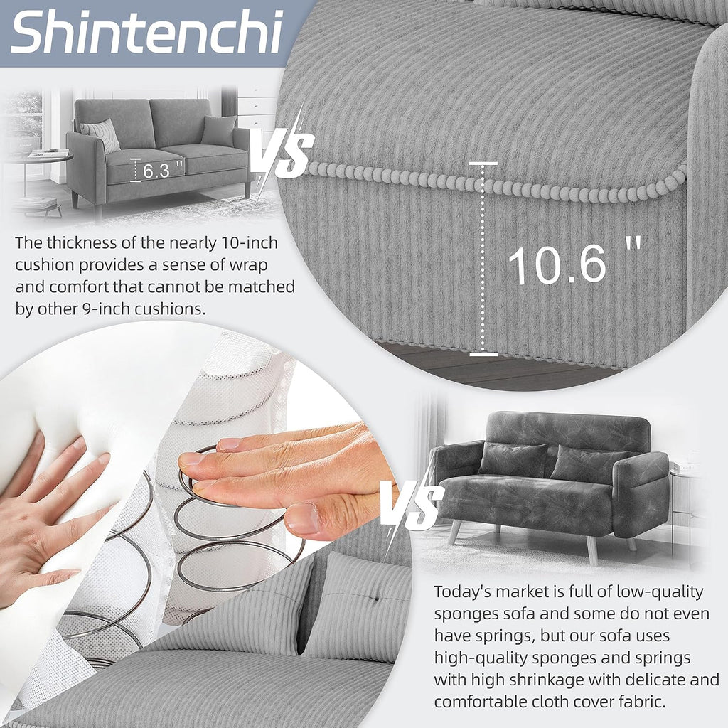 Shintenchi 48'' Loveseat Sofa, Mid-Century Modern Upholstered Couch Deep Seat with 2 Pillows, 10' Thick Cushion with Spring, Solid Wood Frame Small Couch for Living Room, Dorms & Office, Light Grey