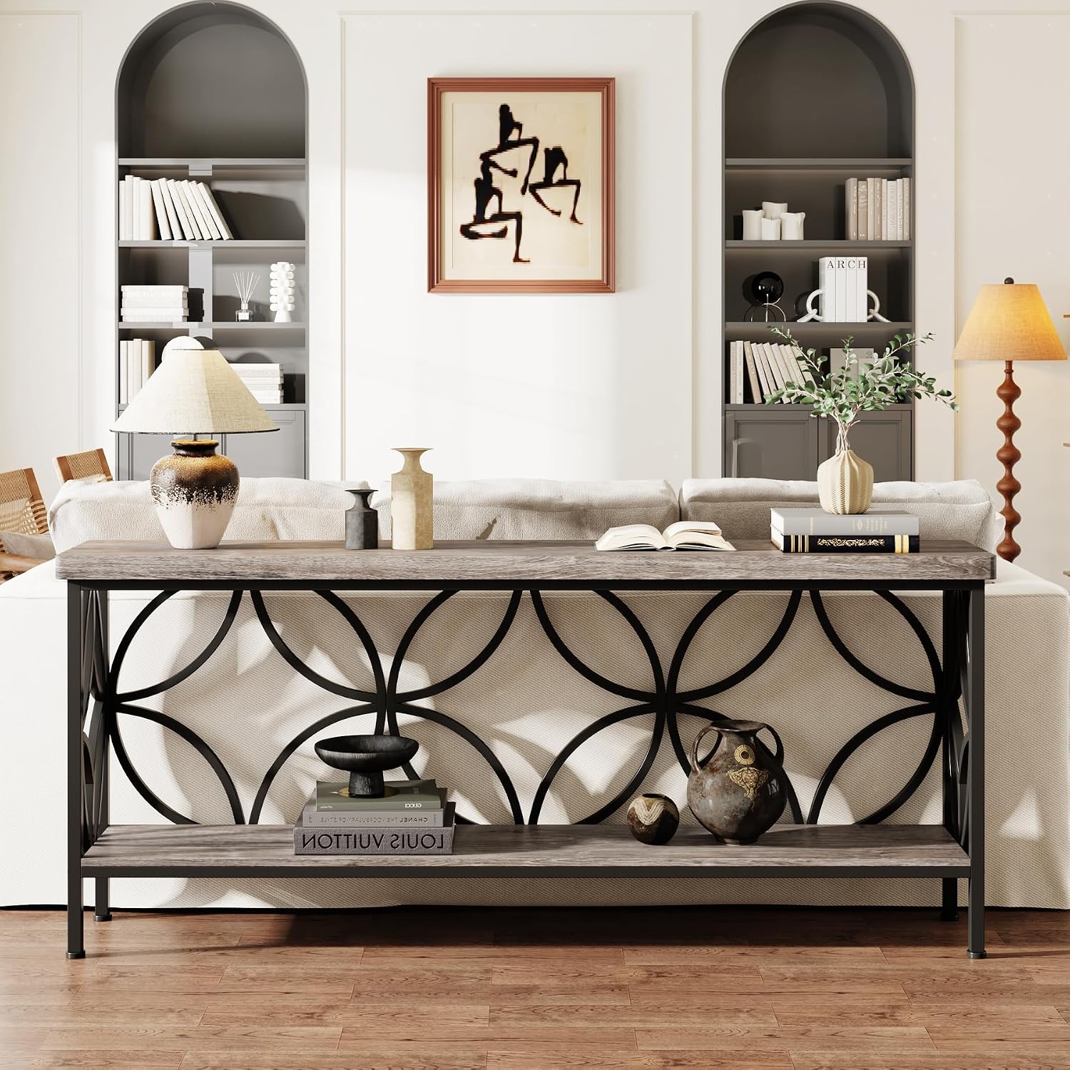 Tribesigns 70.9-Inch Narrow Sofa Table, Industrial Long Sofa Table Behind Couch, Entry Console Table with Storage for Entryway, Living Room, Foyer, Unique Design, Vintage Grey