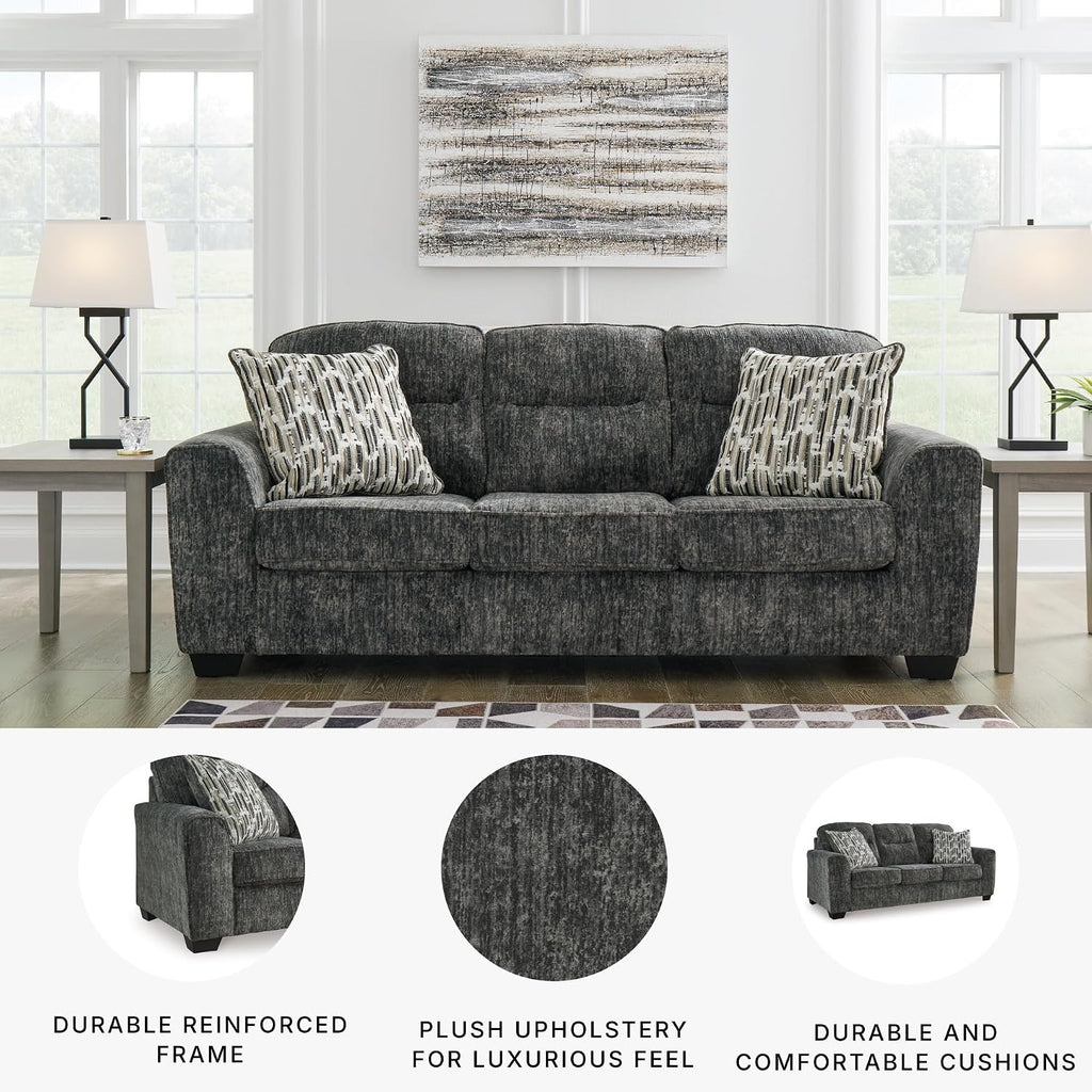 Signature Design by Ashley Lonoke Modern Sofa with 2 Accent Pillows, Gray