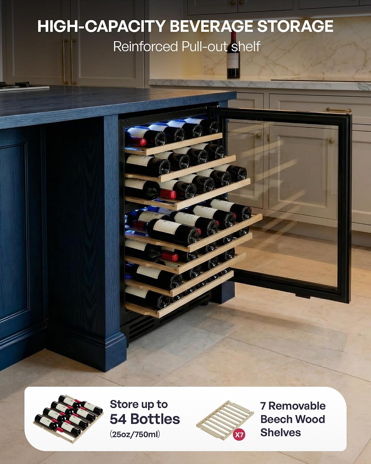 Icyglee 24 inch Wine Fridge Cooler, 54 Bottle Dual Zone Wine Fridge, 40-65°F Built in&Freestanding Under Counter Wine Refrigerator with glass door, Wine Cooler for Home Office, Safety Lock