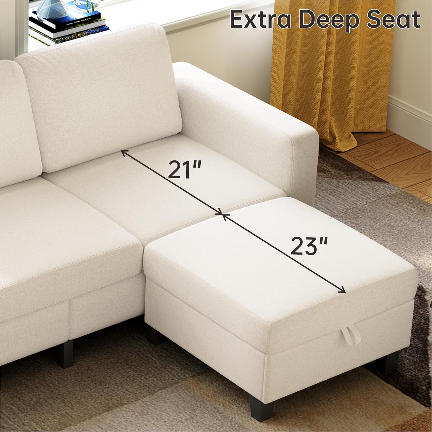 78' Sectional Sofa Couches for Living Room, Beige Convertible L Shaped Couch with Storage Ottoman, Deep Seat Pet-Friendly Linen Fabric Sofa Set for Small Space, Apartment, Dorm