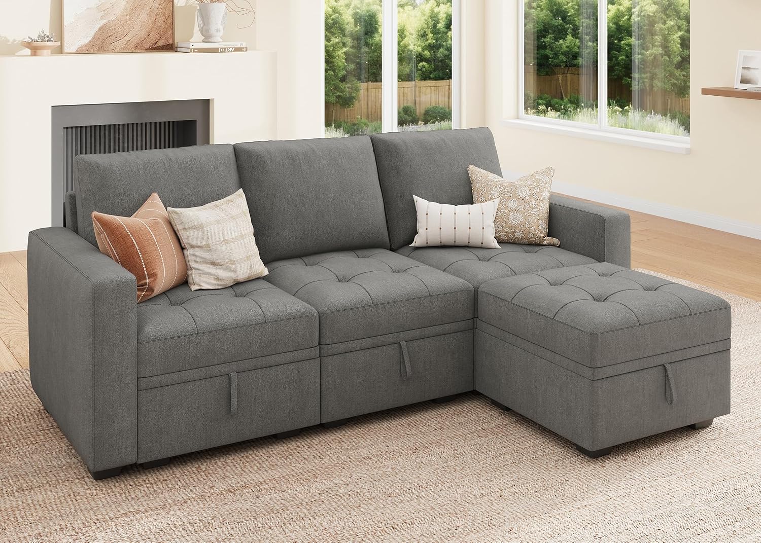 HONBAY Modular Sectional Couch L Shaped Sofa with Storage Seats Sectional Couches for Living Room,Warm Grey