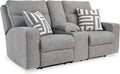 Signature Design by Ashley Biscoe Casual UV Resistant Power Reclining Loveseat with Console, Adjustable Headrest and USB Ports, Light Gray
