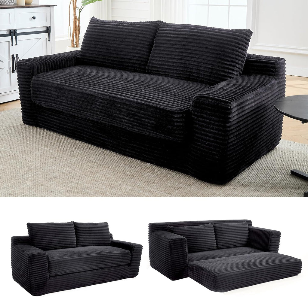 GNIXUU 71' Corduroy Cloud Loveseat Sofa, 2 in 1 Convertible Sleeper Sofa with Fixed-Shape Frame, Comfy Folding Boneless Love Seat Couches for Living Room, Apartment, Small Spaces Drak Grey