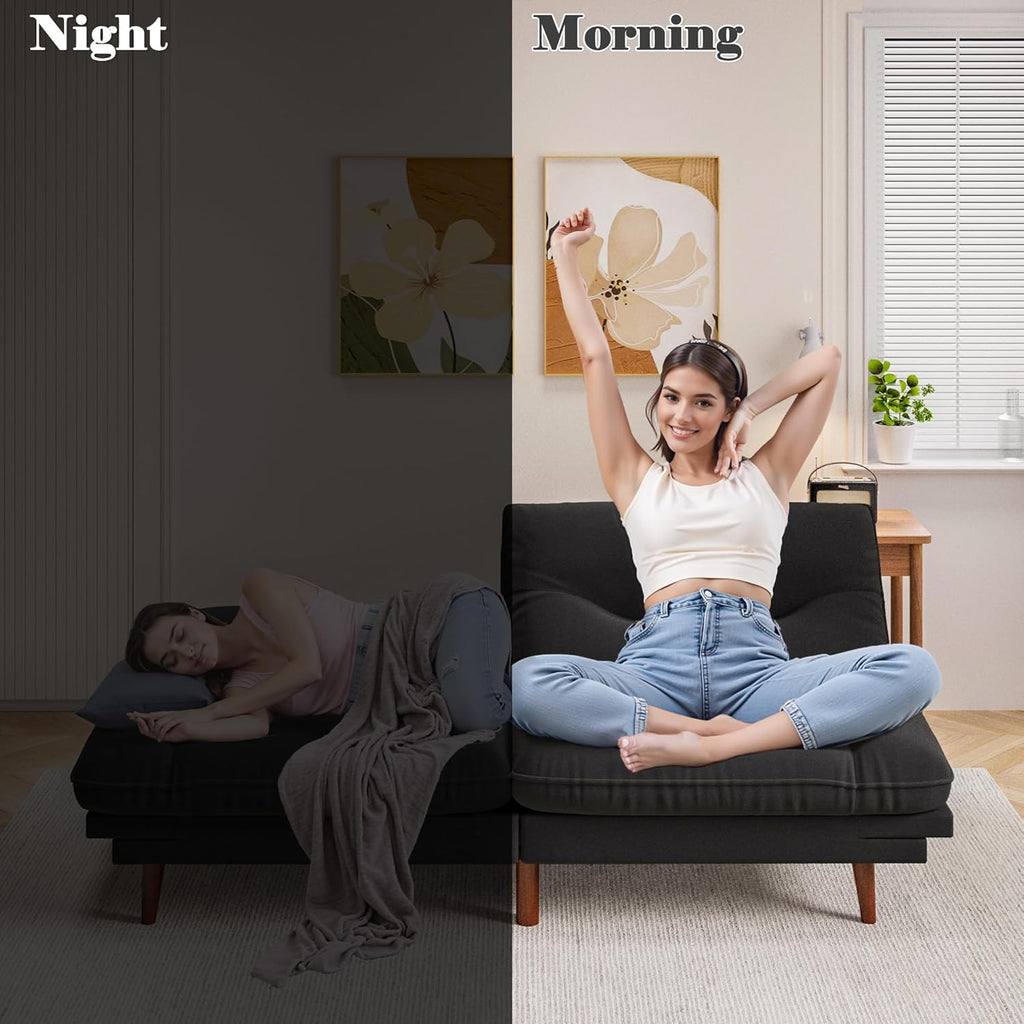 Homall Futon Sofa Bed, Modern Loveseat Futon Couch with Adjustable Backrest and Armrests, Sleeper Sofa Bed with Wood Frame for Living Room, Office, Apartment (Fabric, Black)