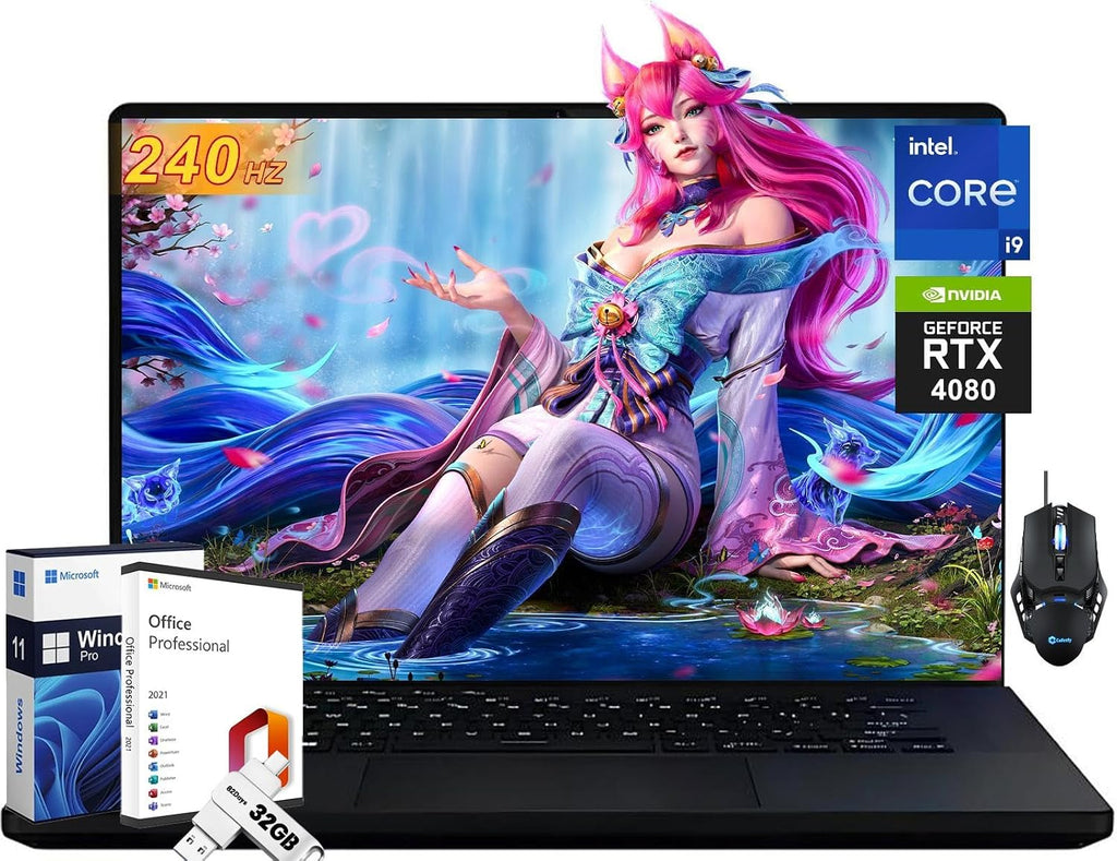 ASUS ROG Zephyrus M16 Gaming Laptop, Intel i9-13900H Up to 5.4 GHz, NVIDIA RTX 4080 12GB, 16' QHD 240Hz, 64 GB DDR5, 1 TB SSD, RGB Backlit KB, Win 11 Pro, Office Pro Lifetime License, Patented Mouse
