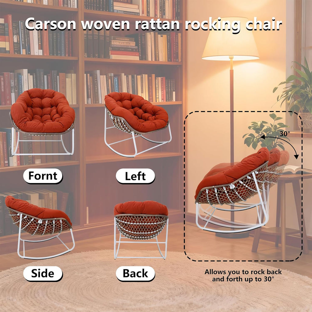 Modern Rocking Chair with Thick Cushion, Relaxing Chair with Metal Frame for Living Room, Bedroom, Outdoor and Indoor