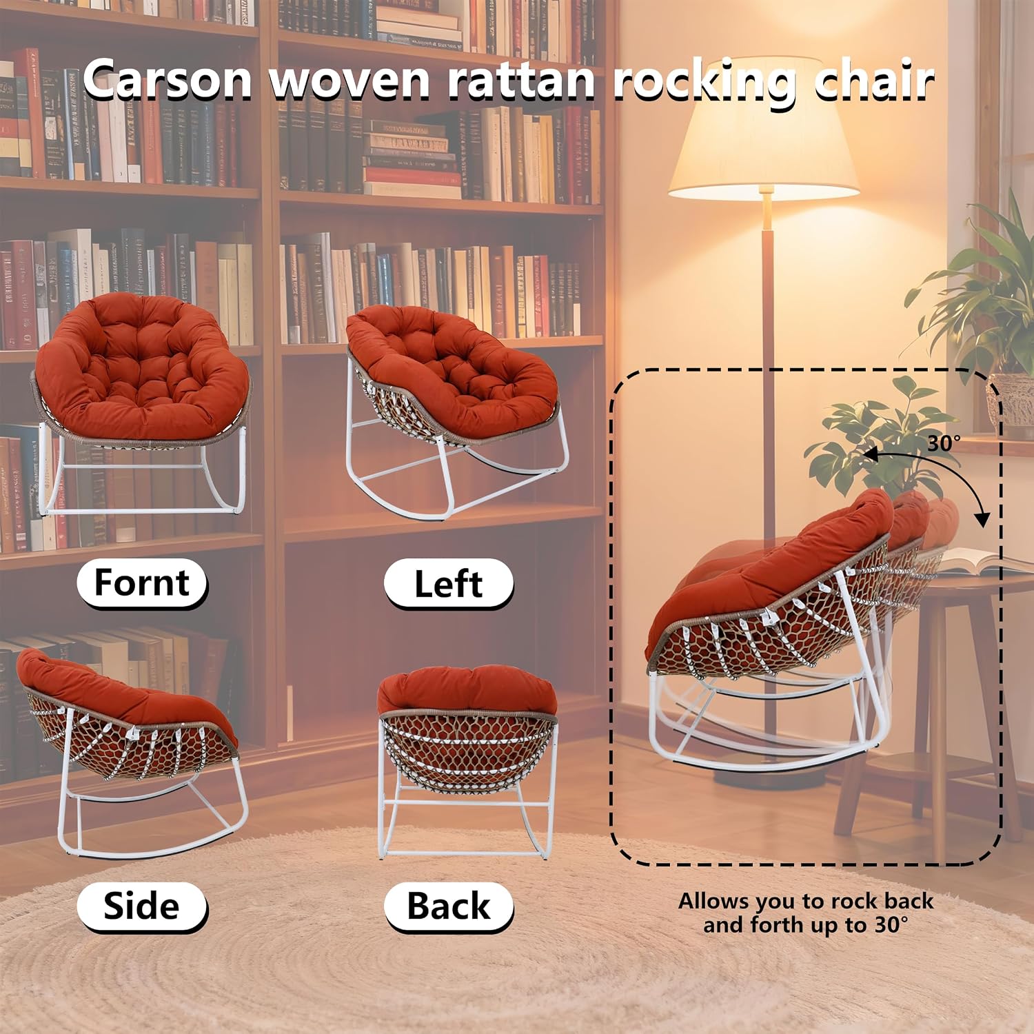Modern Rocking Chair with Thick Cushion, Relaxing Chair with Metal Frame for Living Room, Bedroom, Outdoor and Indoor