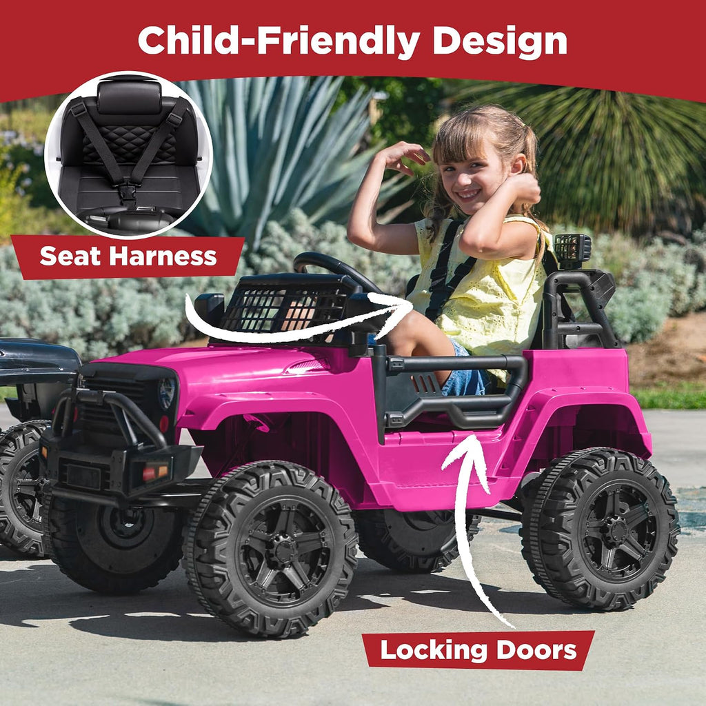 Best Choice Products 12V Kids Electric Vehicle Toy Ride On Car with Parent Remote Control for Toddlers, Seat Harness, 61 lbs Weight Capacity, Locking Doors, Spring Suspension, Bluetooth - Hot Pink