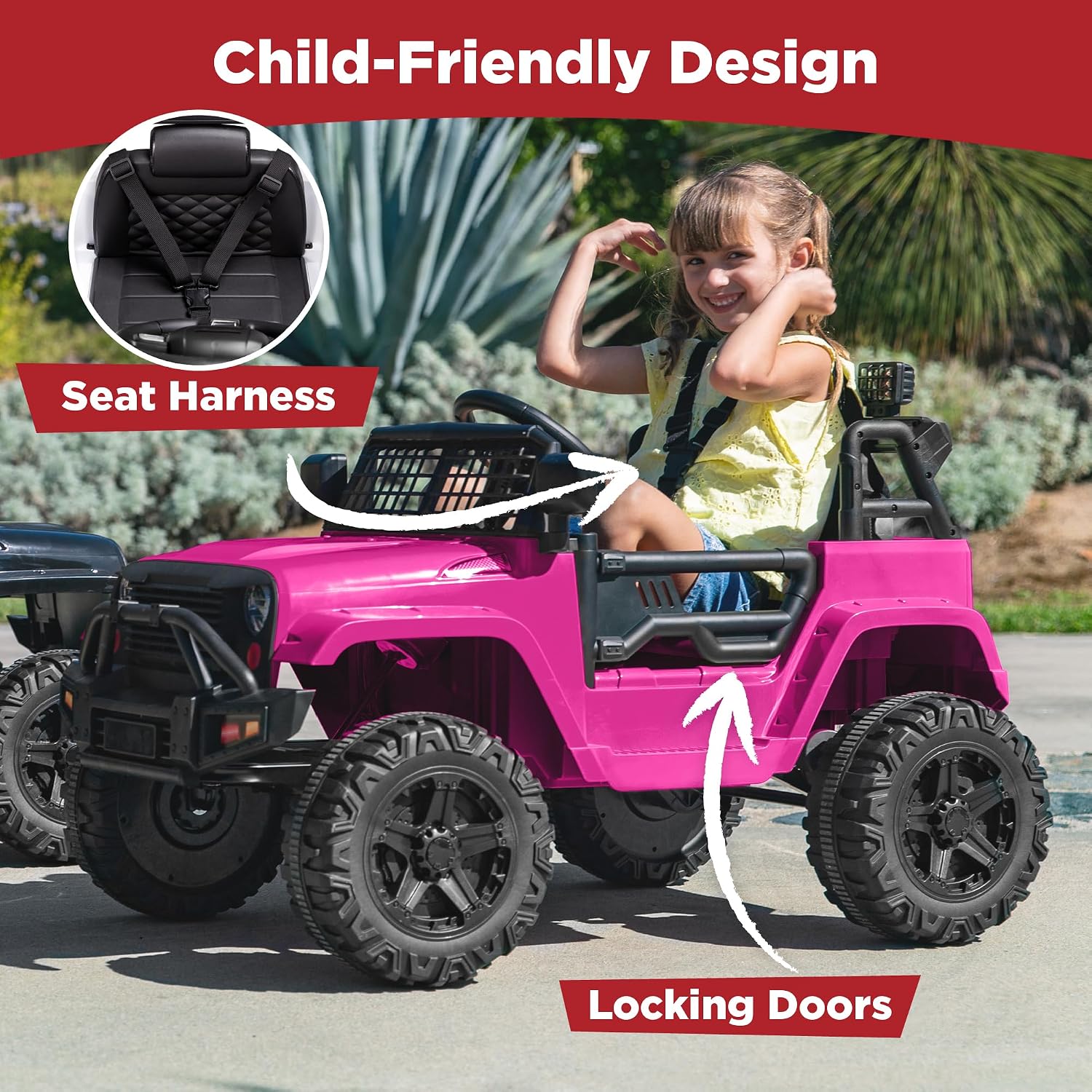 Best Choice Products 12V Kids Electric Vehicle Toy Ride On Car with Parent Remote Control for Toddlers, Seat Harness, 61 lbs Weight Capacity, Locking Doors, Spring Suspension, Bluetooth - Hot Pink