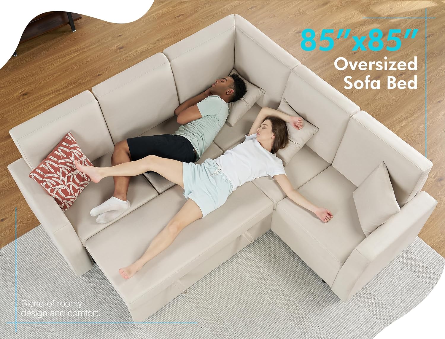 AMERLIFE 85 Inch Sofa Bed, Oversized L Shape Couch with Pull Out Bed & Storage Seat, Oversized Reversible Sleeper Sofa for Living Room Apartment, Beige Linen Couch